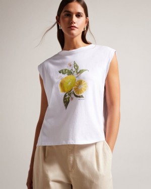 White Ted Baker Dieanaa Sleeveless Lemon Graphic Top Tops & Blouses | PEFQHGY-51