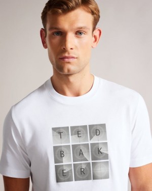 White Ted Baker Farow Short Sleeve Regular Fit Branded T-Shirt Tops | JSEFOZV-39