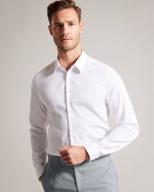 White Ted Baker Haless Long Sleeve Textured Stripe Shirt Shirts | RPGUWLN-10
