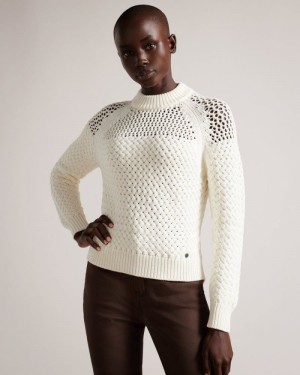 White Ted Baker Hawick Basket Stitch Jumper Jumpers & Cardigans | GNLUKQV-28