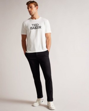 White Ted Baker Kenedy Short Sleeve Regular Fit Branded T-Shirt Tops | HQMRNOJ-56