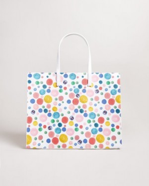 White Ted Baker Maccon Flirty Texture Monster Spot East West Icon Bag Tote Bags | IRESBXK-36