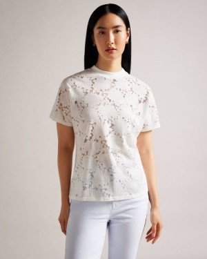 White Ted Baker Maralo Floral Lace Relaxed T-Shirt Tops & Blouses | YCHAZFN-45