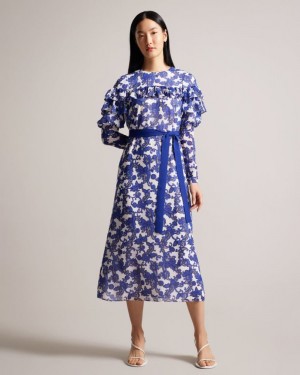 White Ted Baker Marquis Jacquard Paisley Midi Dress Dresses | JTBDSEX-91
