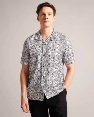 White Ted Baker Mulben Short Sleeve Embroidered Shirt Shirts | KMTEDAR-73