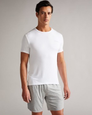 White Ted Baker Peacok Solid Modal T-Shirt Tops | VIFOSAU-87