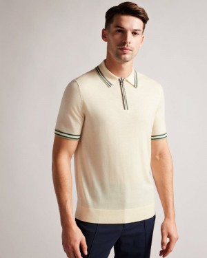 White Ted Baker Pierrot Short Sleeve Stripe Trim Polo Shirt Polo Shirts | OWFZMSI-40