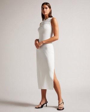 White Ted Baker Polyan Stitch Detailed Bodycon Dress Dresses | ONVYSFT-20
