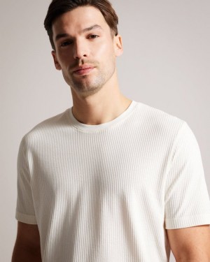 White Ted Baker Rakes Textured Regular Fit T-Shirt Tops | YJOMDTB-90