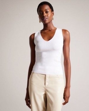 White Ted Baker Sarhaa Engineered Knit Top T-Shirts & Vests | MWVBHLI-10