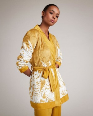 Yellow Ted Baker Hayleie Floral Quilted Robe Lingerie & Pyjamas | USCKMAQ-92