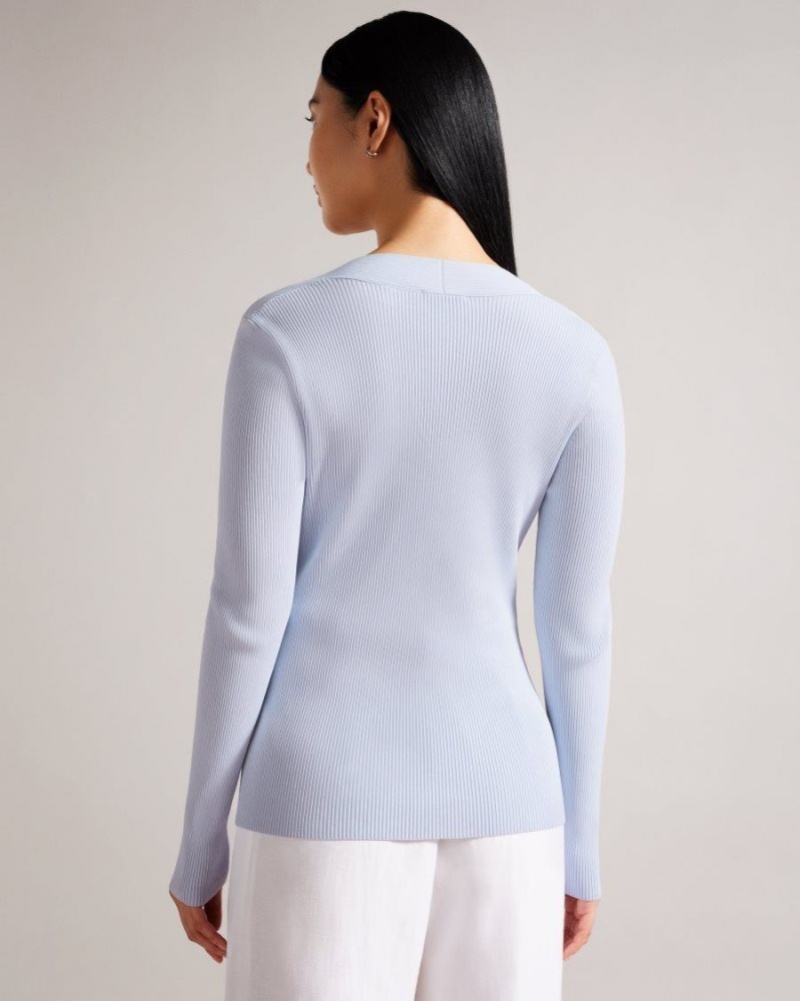 Baby Blue Ted Baker Helenh Sweetheart Neckline Knitted Top Jumpers & Cardigans | UHNXWSY-59