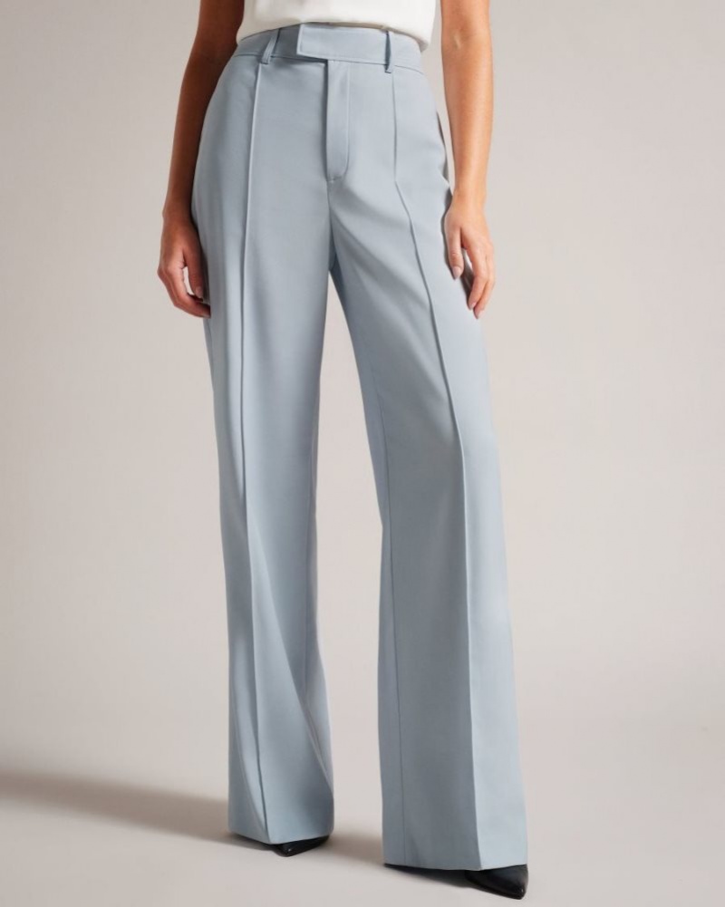 Baby Blue Ted Baker Hildiat High Waisted Wide Leg Trousers Trousers & Shorts | WIHGXKR-89