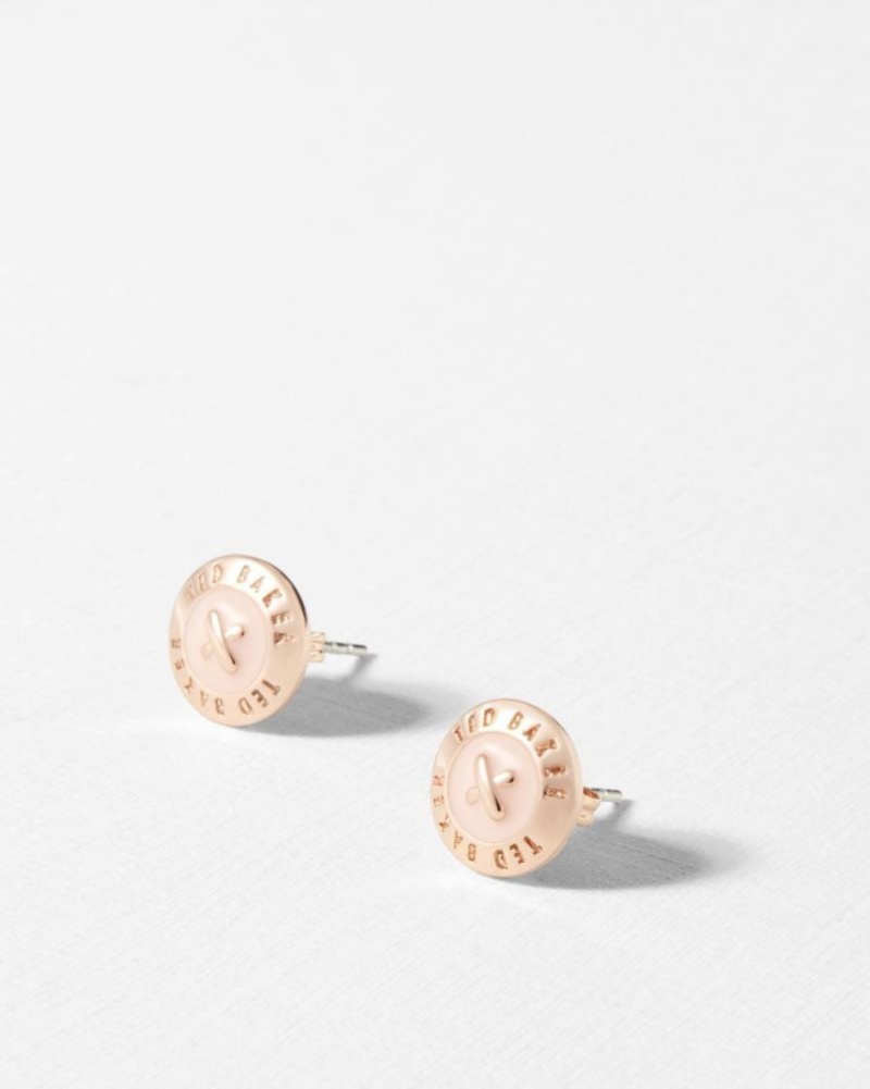 Baby Pink Ted Baker Eisley Enamel Button Stud Earrings Jewellery | EYPCQSK-07