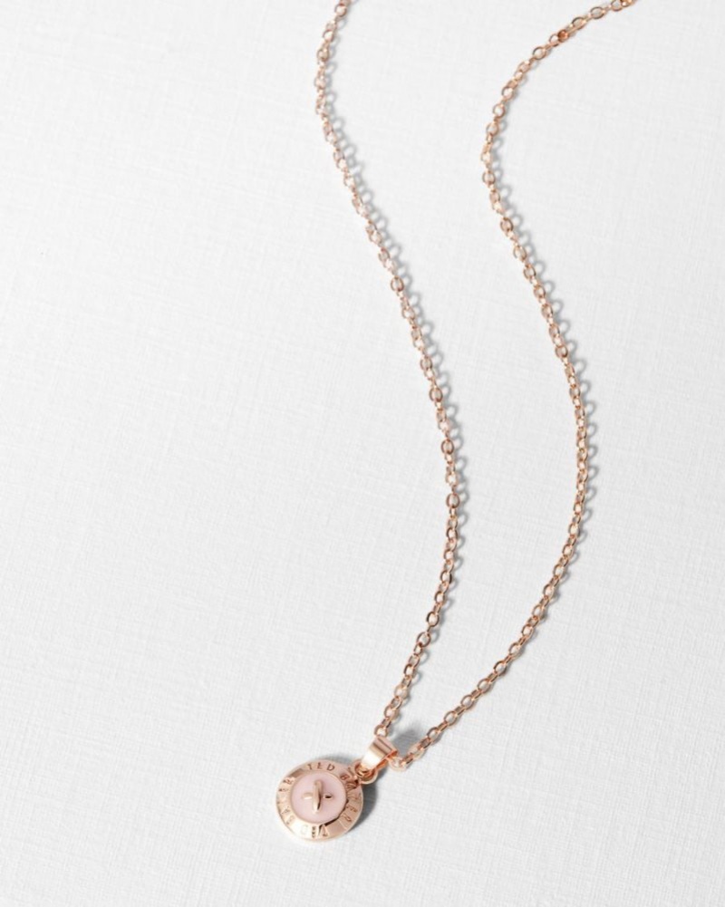 Baby Pink Ted Baker Elvina Enamel Button Necklace Jewellery | NIMJSFY-06