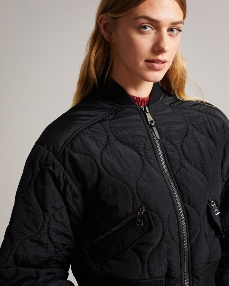 Black Ted Baker Aelexis Onion Quilted Bomber Jacket Coats & Jackets | BMWPKGN-53