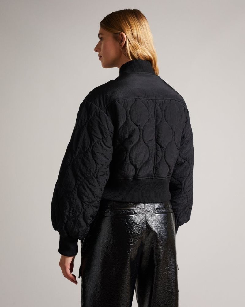 Black Ted Baker Aelexis Onion Quilted Bomber Jacket Coats & Jackets | BMWPKGN-53