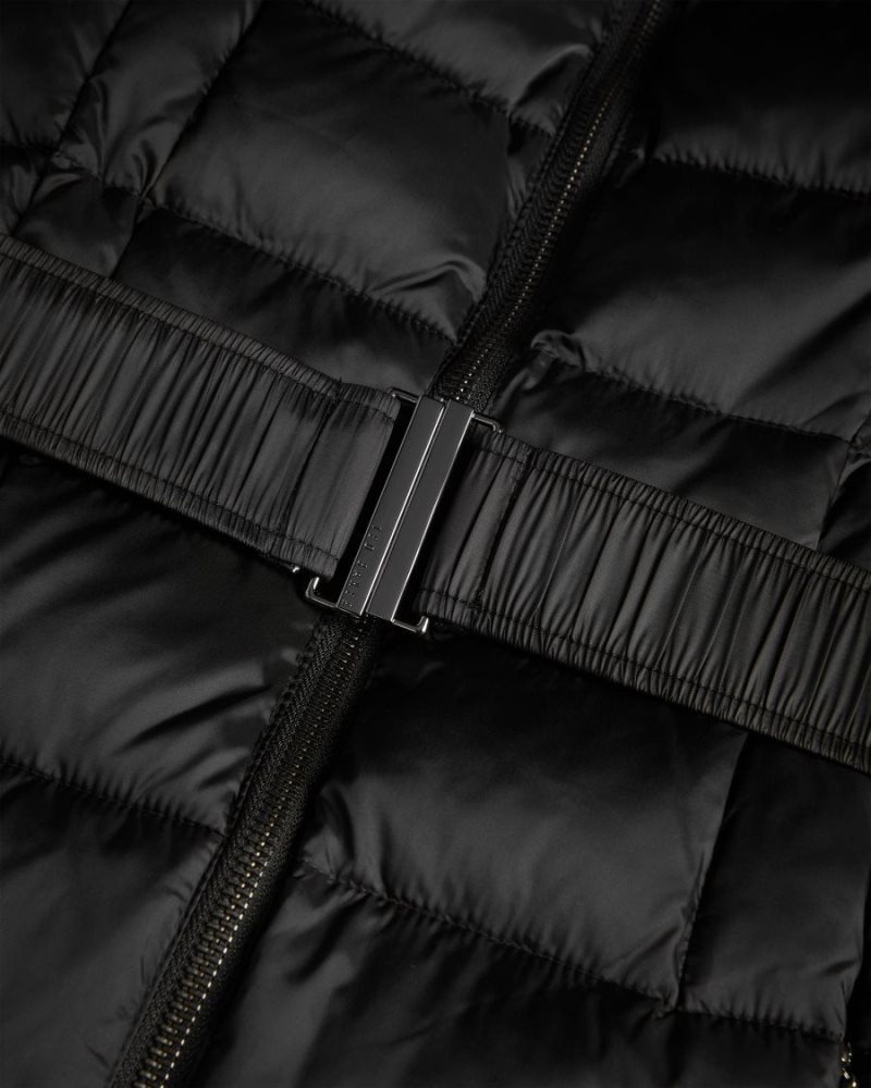 Black Ted Baker Aliciee Long Padded Showerproof Coat Coats & Jackets | BYOMDGI-43