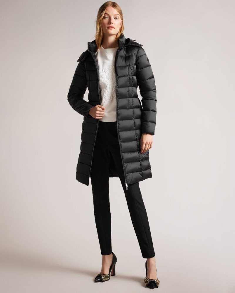 Black Ted Baker Aliciee Long Padded Showerproof Coat Coats & Jackets | BYOMDGI-43