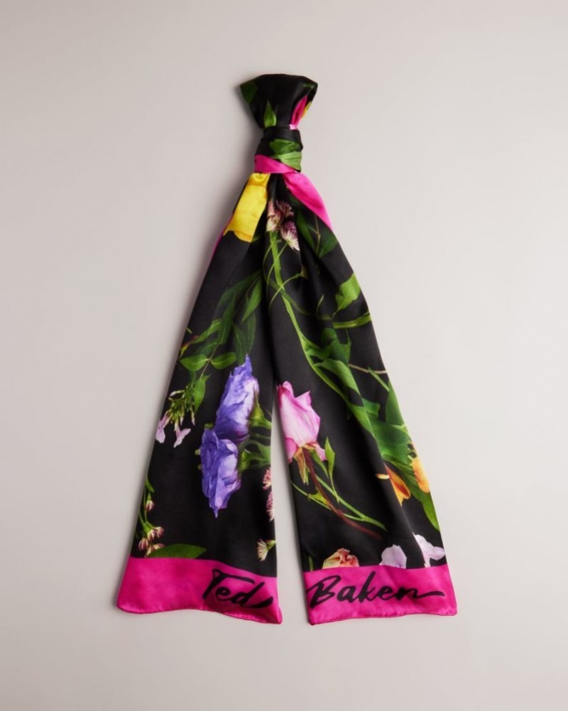 Black Ted Baker Amiie Floral Silk Scarf Scarves | LDRYKJC-57