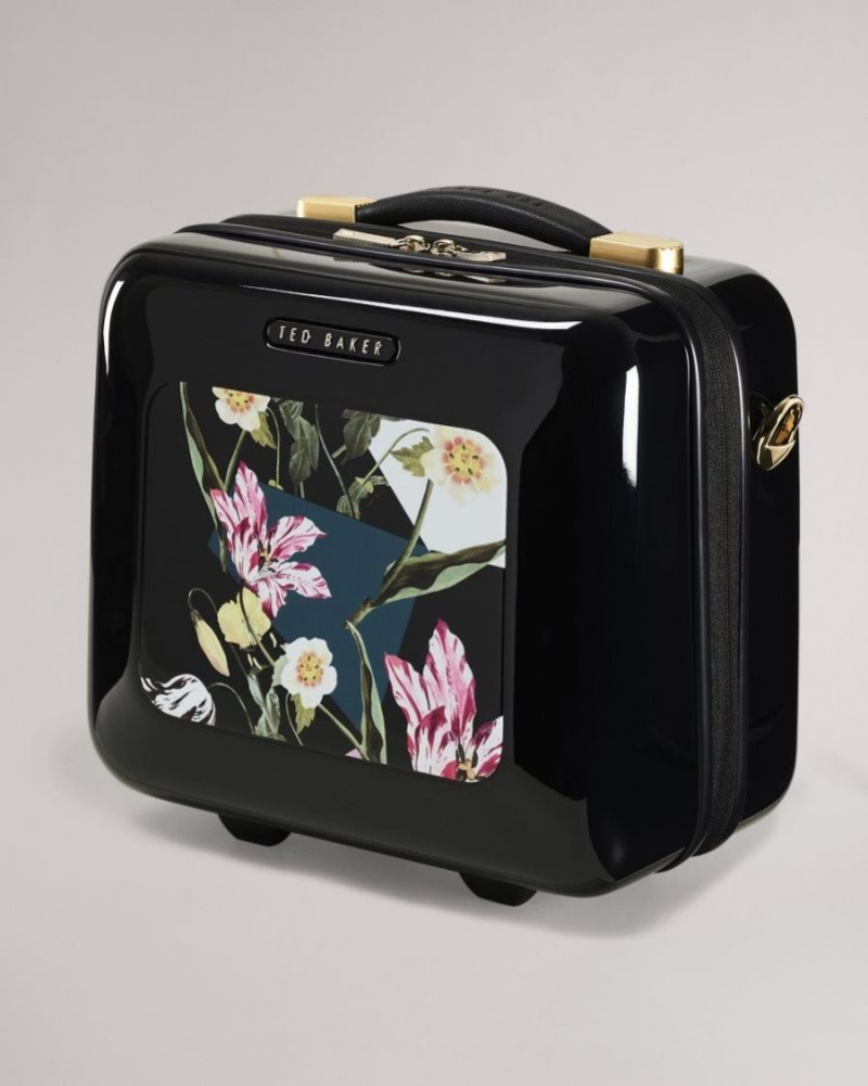 Black Ted Baker Anvil Spliced Floral Vanity Case Suitcases & Travel Bags | DVRPWSM-17