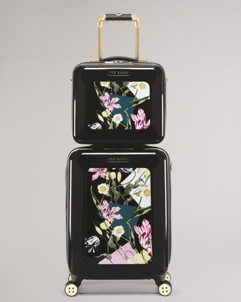 Black Ted Baker Anvil Spliced Floral Vanity Case Suitcases & Travel Bags | DVRPWSM-17
