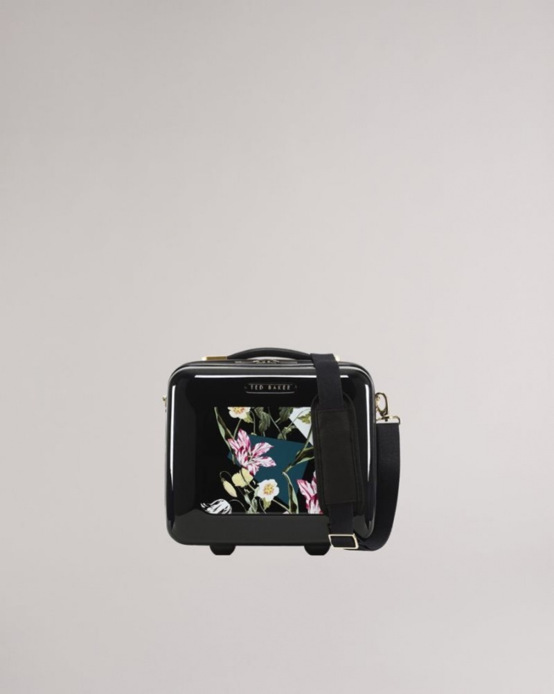 Black Ted Baker Anvil Spliced Floral Vanity Case Suitcases & Travel Bags | DVRPWSM-17