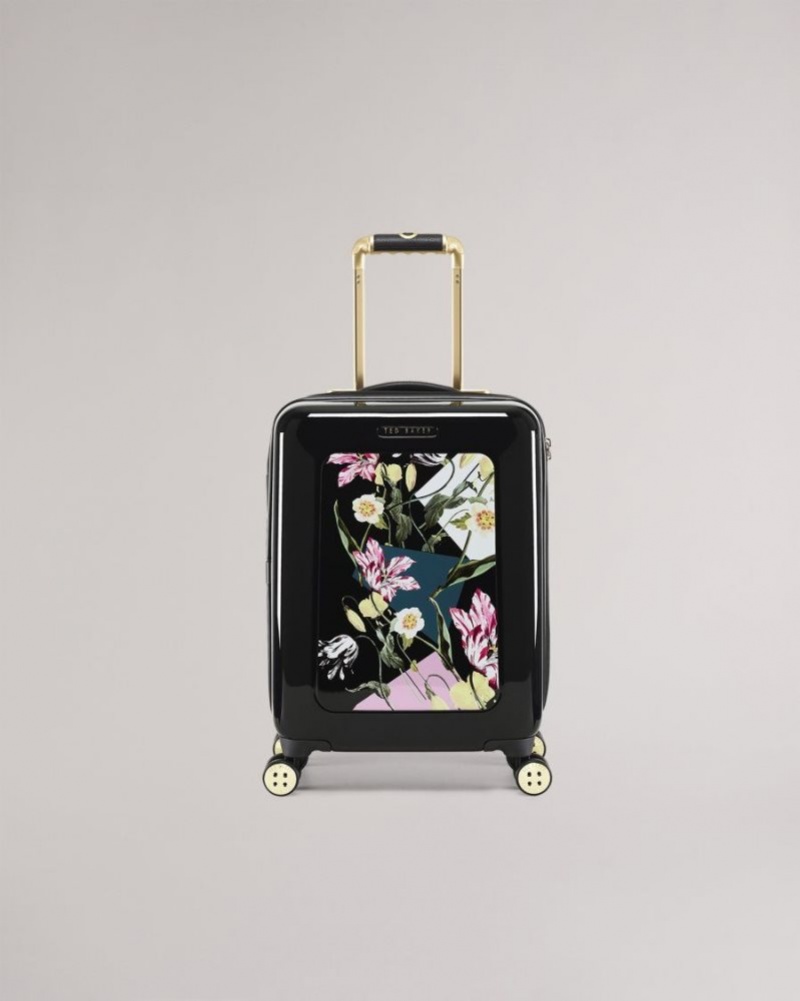 Black Ted Baker Anvila Spliced Floral Small Trolley Case Suitcases & Travel Bags | RYGEOHB-17