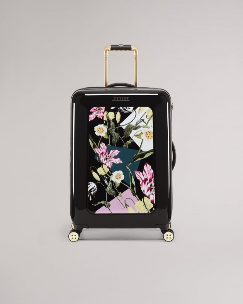 Black Ted Baker Anvilo Spliced Floral Medium Trolley Case Suitcases & Travel Bags | DNORLHI-64