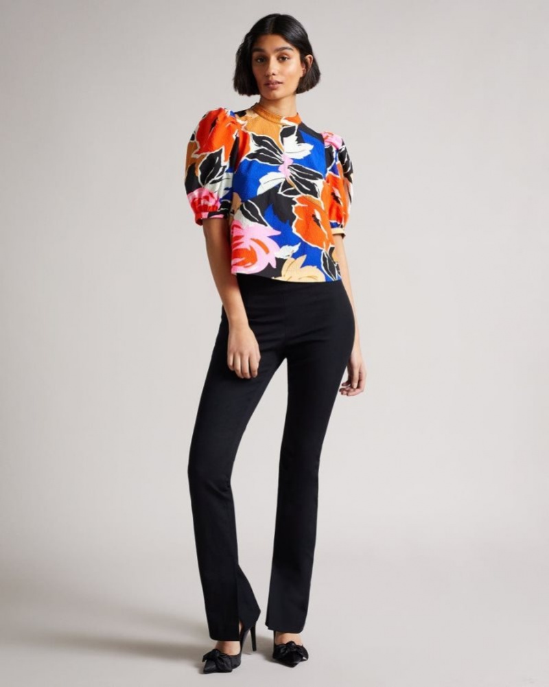 Black Ted Baker Azura Puff Sleeve Top With Seam Detailing Tops & Blouses | NQFEIBS-60