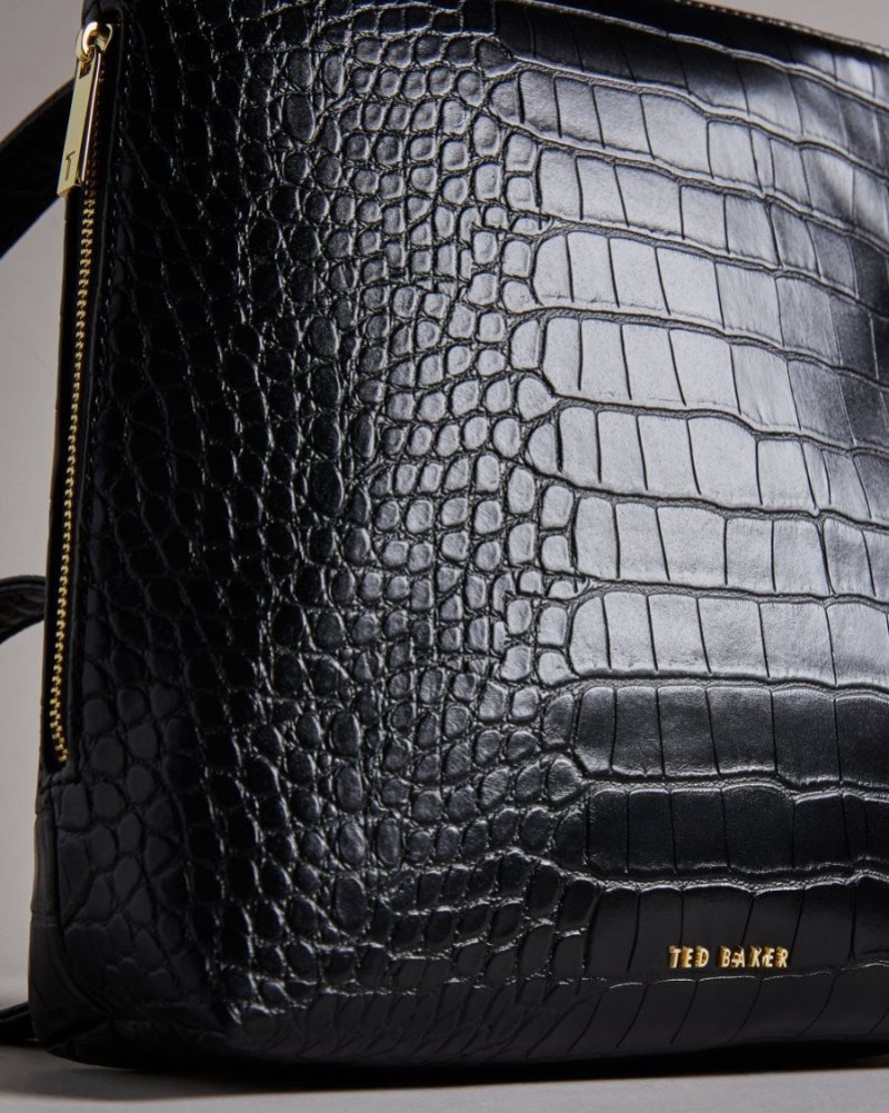 Black Ted Baker Belax Mock Croc PU Backpack Backpacks | RMOYDKN-71