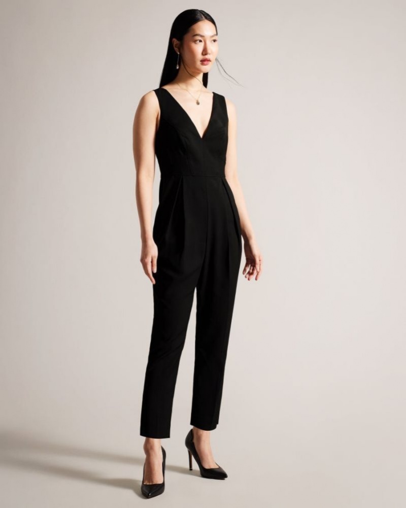 Black Ted Baker Bettsee Tailored Sleeveless Jumpsuit Trousers & Shorts | CXOMFUZ-38