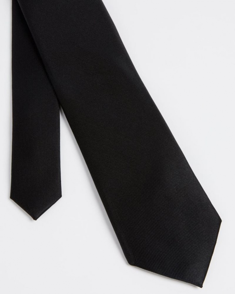 Black Ted Baker Blula Twill Silk Tie Ties & Bowties | TPAXJBQ-06