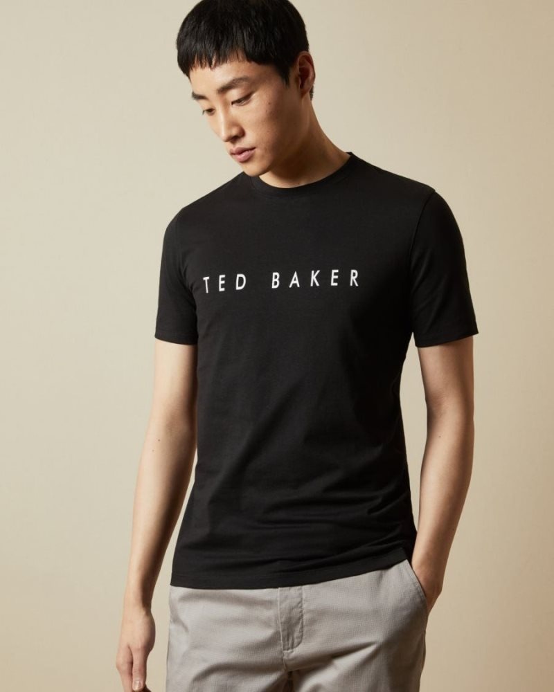 Black Ted Baker Broni Short Sleeve Branded T-Shirt Tops | EBSPYOV-09