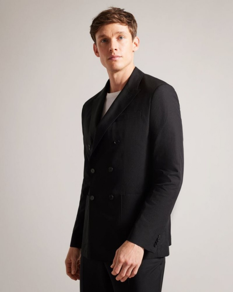 Black Ted Baker Cleevej Cotton And Linen Suit Jacket Suits | MGXEFQR-95