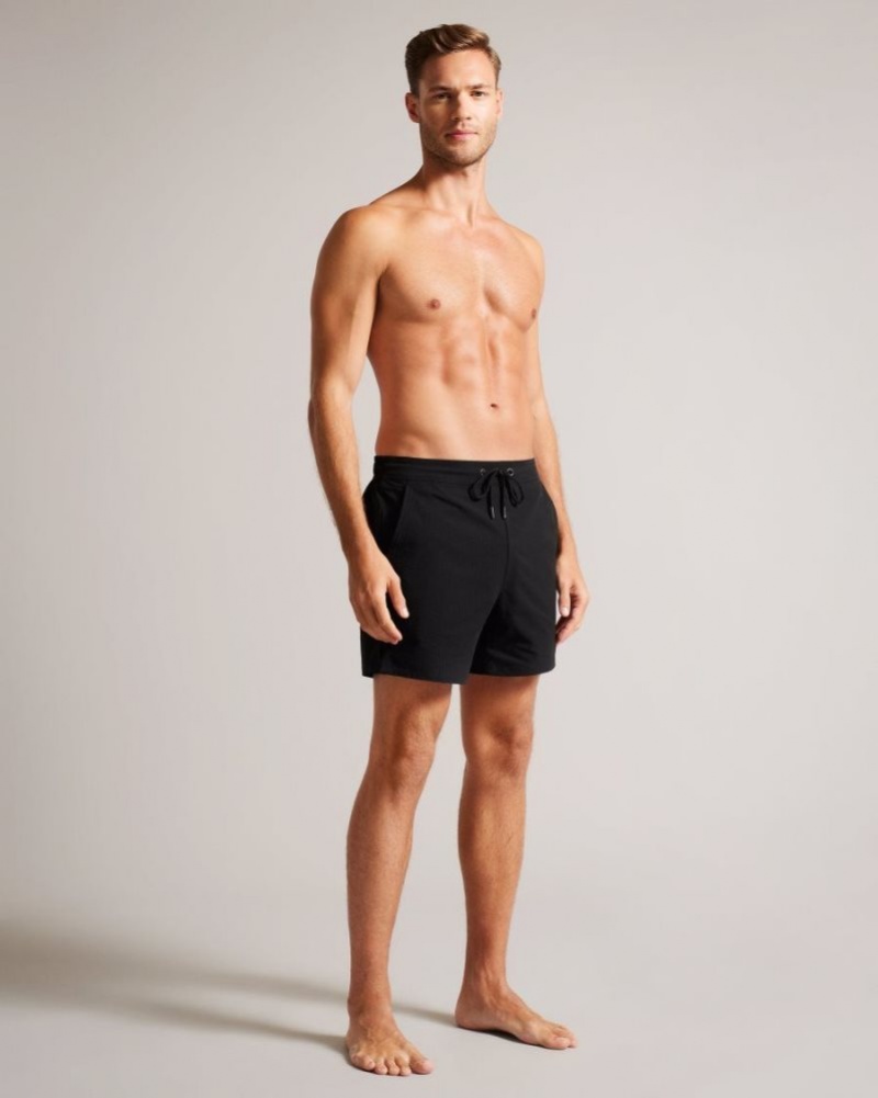 Black Ted Baker Colne Plain Textured Swim Shorts Swimwear & Beachwear | ZXNIPCT-40