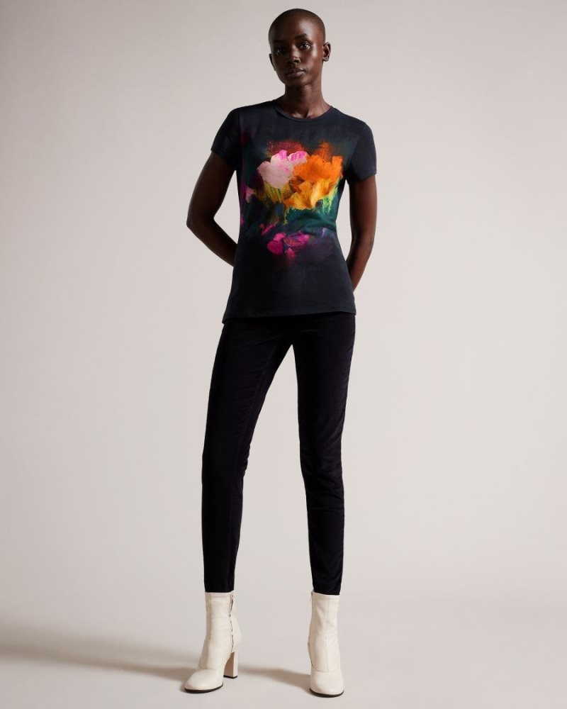 Black Ted Baker Costela Fitted T-Shirt T-Shirts & Vests | QWFATDC-27