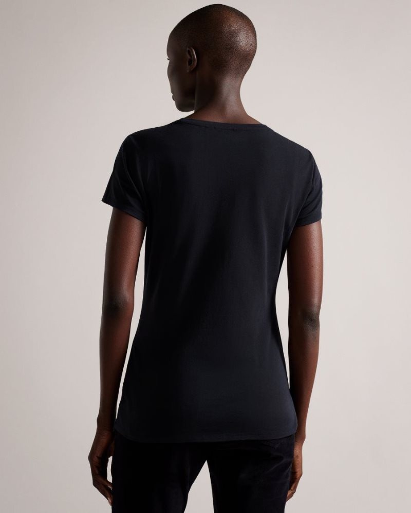 Black Ted Baker Costela Fitted T-Shirt T-Shirts & Vests | QWFATDC-27