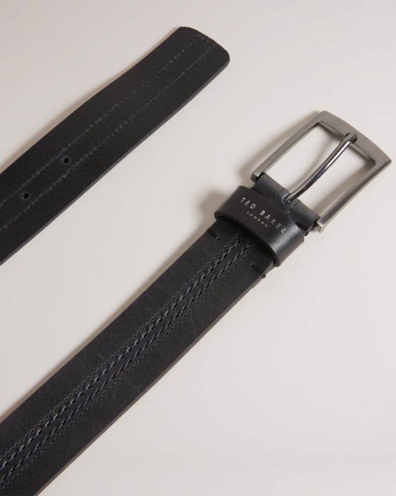 Black Ted Baker Crisic Stitch Detail Leather Belt Belts | UHWIDRM-80