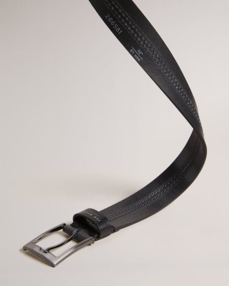Black Ted Baker Crisic Stitch Detail Leather Belt Belts | UHWIDRM-80