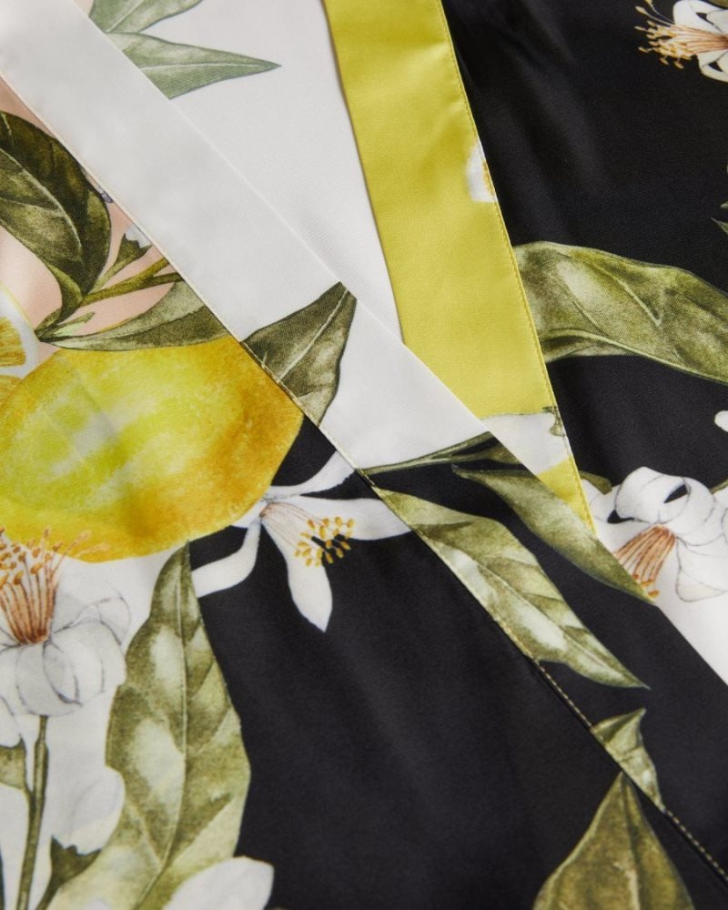 Black Ted Baker Denissy Lemon Print Kimono Lingerie & Pyjamas | LISJWYE-56