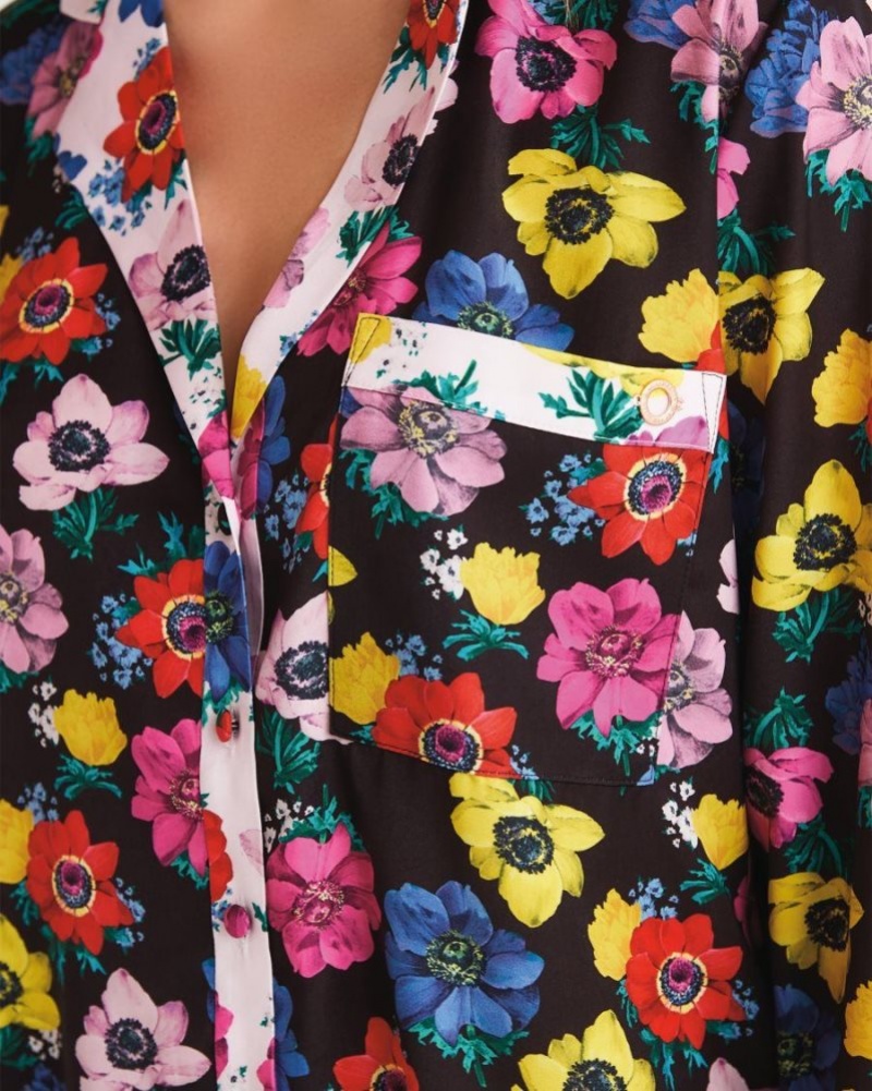 Black Ted Baker Dittsi Floral Button Through Set Lingerie & Pyjamas | JHDCSVR-38