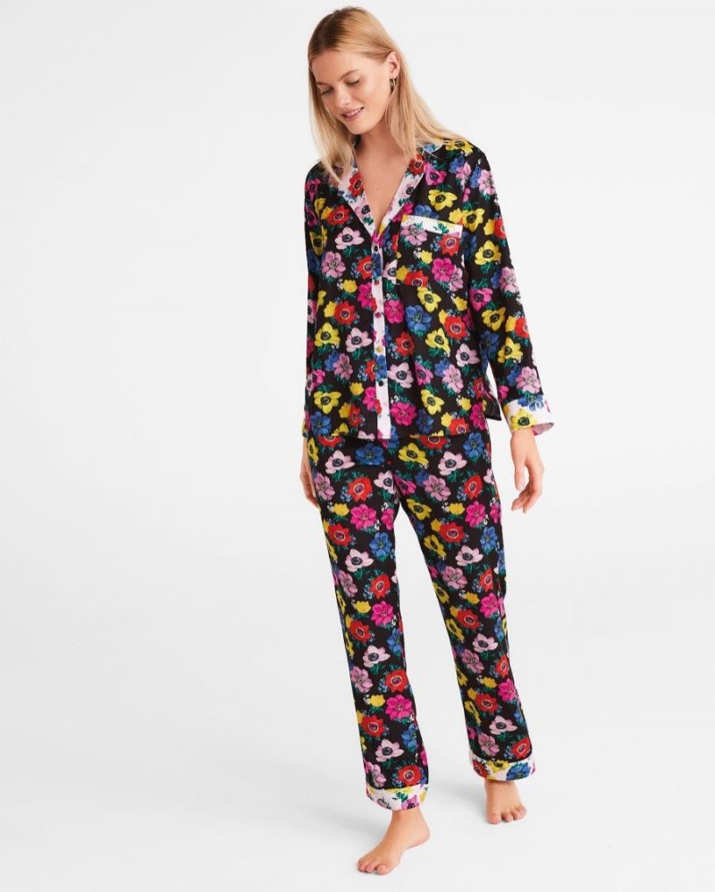 Black Ted Baker Dittsi Floral Button Through Set Lingerie & Pyjamas | JHDCSVR-38