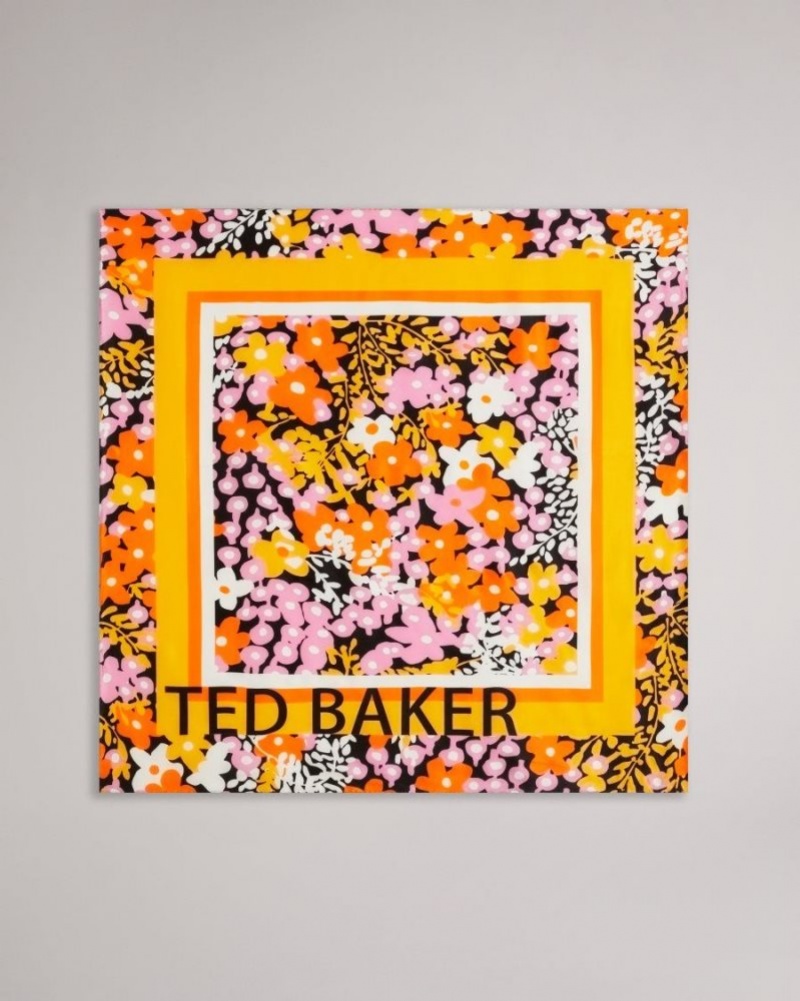 Black Ted Baker Dories New World Square Silk Scarf Scarves | TYQJWSN-84