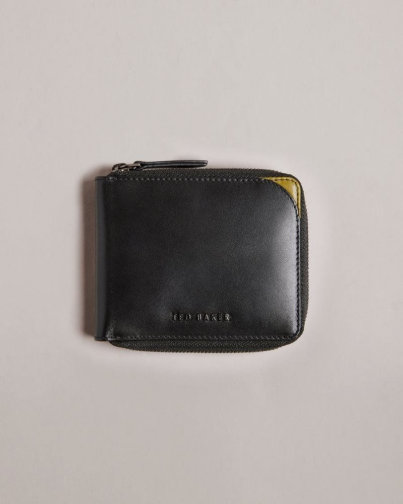 Black Ted Baker Finnie Corner Detail Zip Around Wallet Wallets & Cardholders | WDEQVPF-18