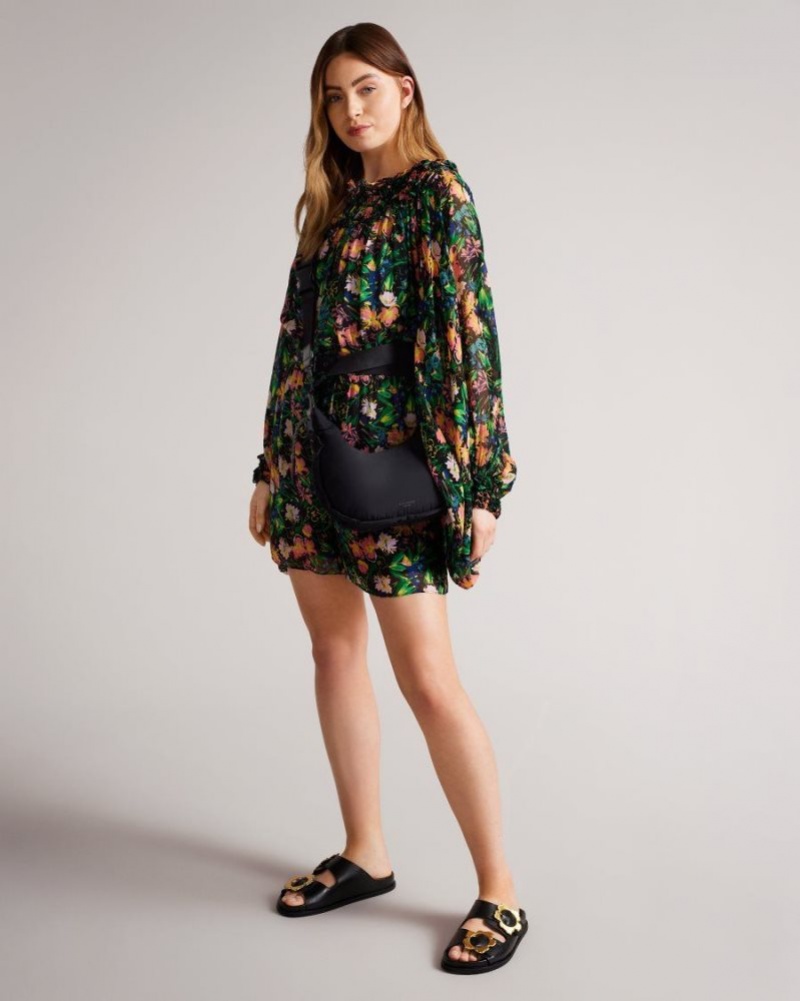 Black Ted Baker Flolah Magnolia Buckle Mule Sliders Sandals & Sliders | XZEMOHL-54