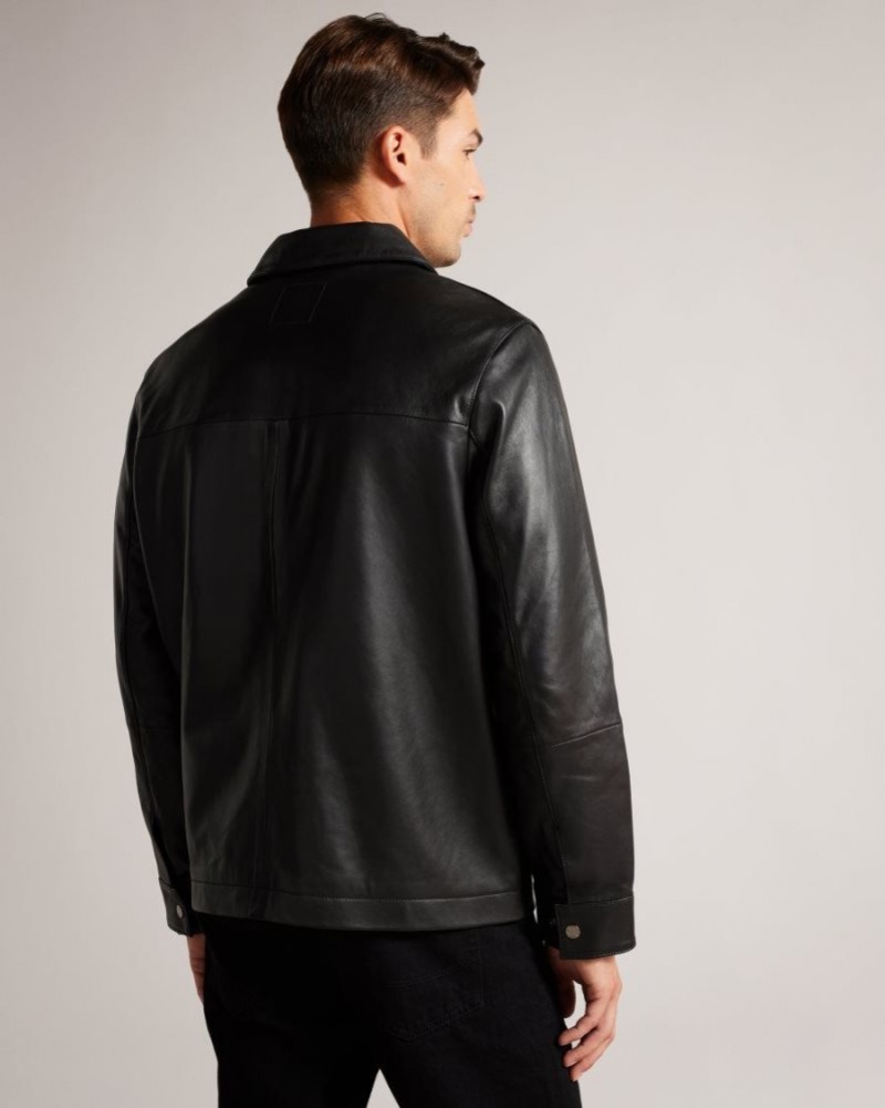 Black Ted Baker Garry Leather Shacket Coats & Jackets | PKEHGWT-30