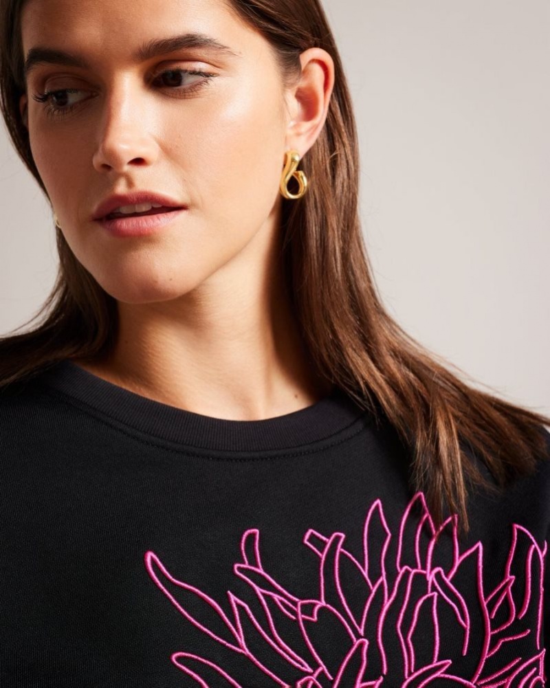 Black Ted Baker Genno Graphic Sweatshirt Tops & Blouses | BWDOXRC-51