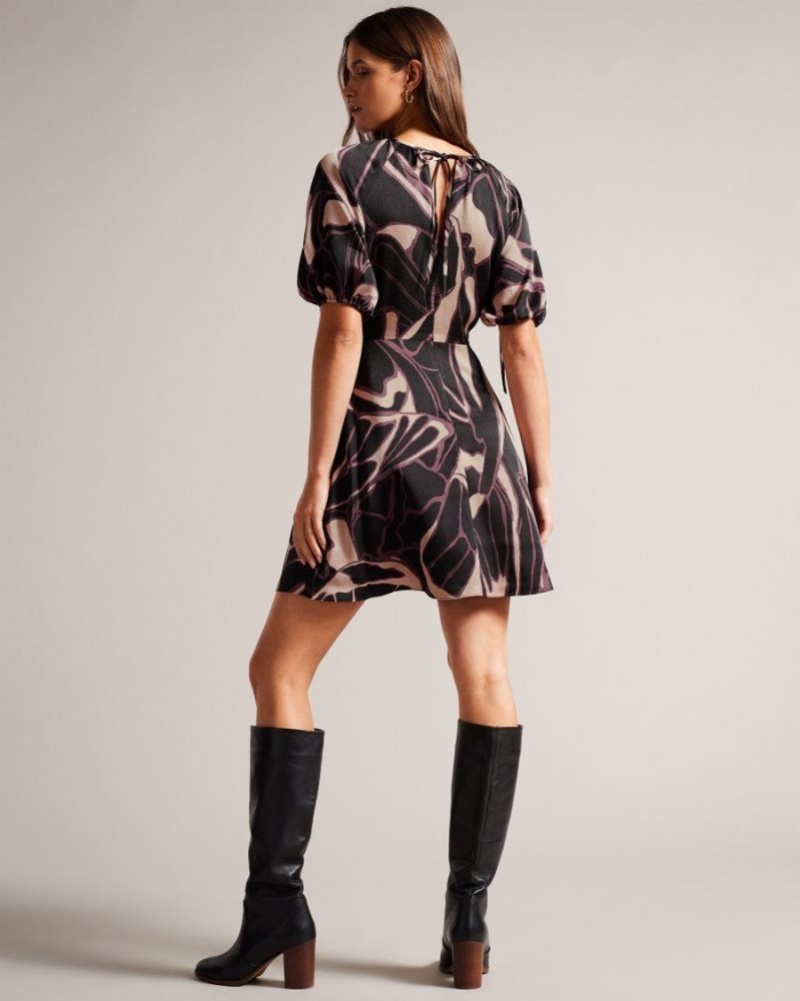 Black Ted Baker Gilliaa Abstract Print Mini Dress Dresses | ZHSNXJC-65