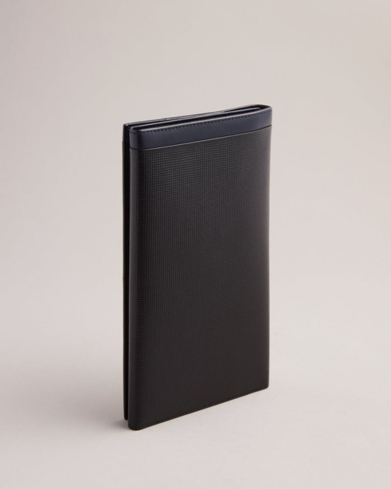 Black Ted Baker Gurney Textured Leather Travel Wallet Wallets & Cardholders | TFKQEDM-56